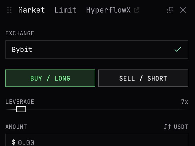 FlowX order ticket with buy and sell controls